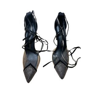 Azalea Wang Black Rhinestone Clear Pointed Toe Wrap Up Stiletto Pumps Size 8.5